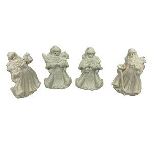 K’s Collection White Ceramic Santa Figurines Glitter Accents Set Of 4 Christmas